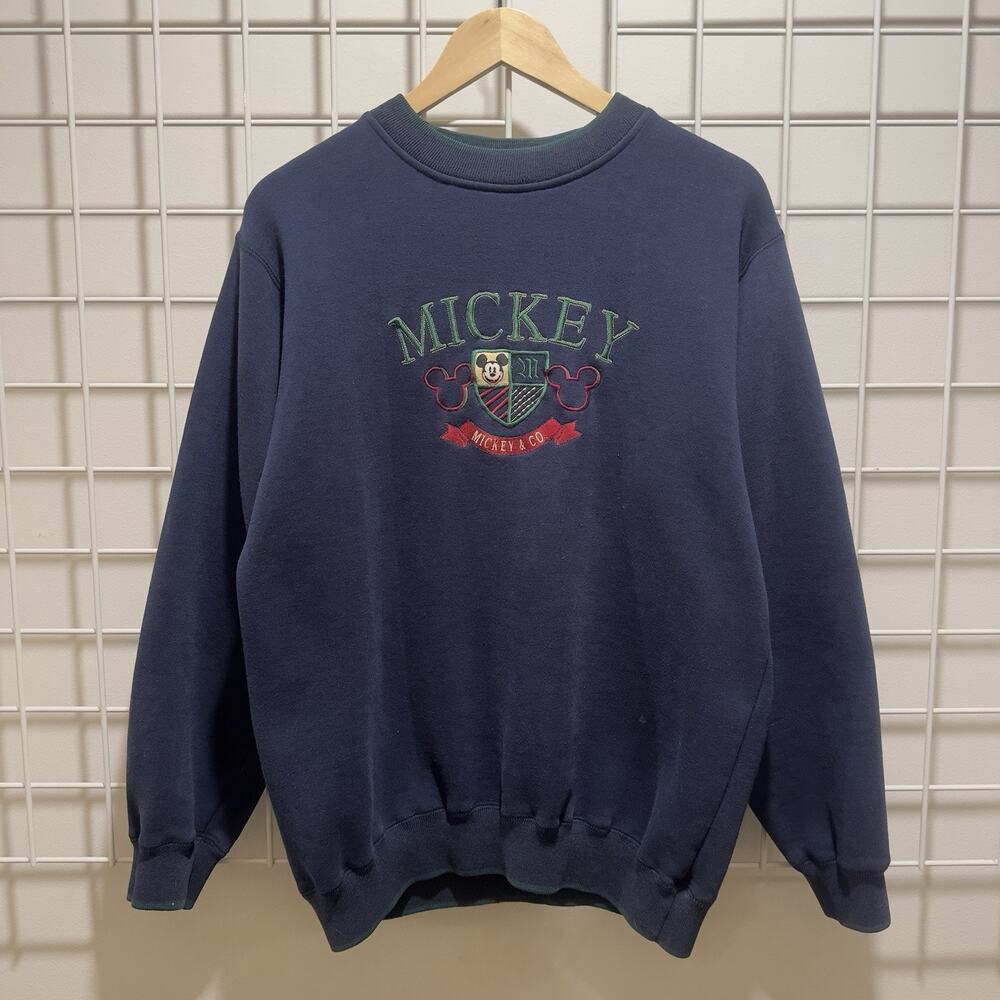 Vintage 90s Embroidered Mickey Mouse Sweatshirt M Navy Blue Crew Mickey & Co.